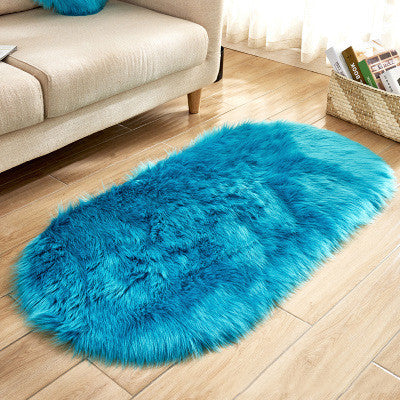Dark Blue Oval Wool-Like Carpet